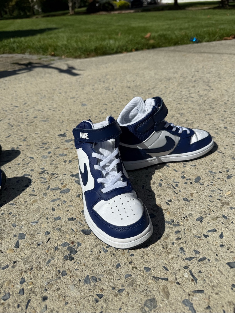 Nike Kids Navy and White High-Top Sneakers with Strap